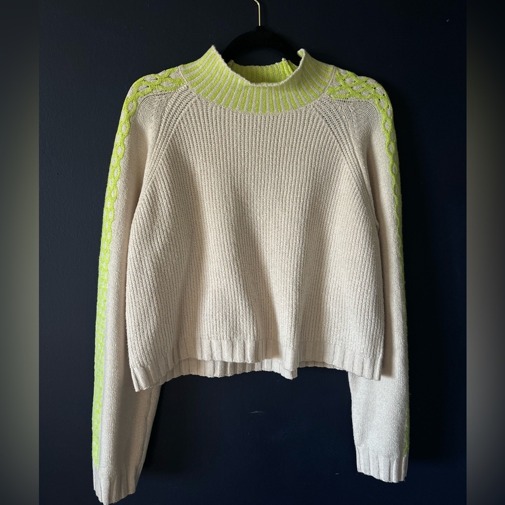 Women's Cream and Neon Green Sweater